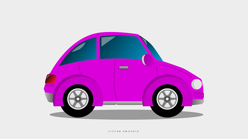 Victor Nwokoye magenta remodeled Volkswagen Beetle illustration (side view)
