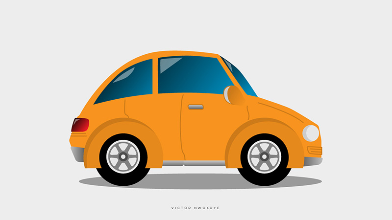 Victor Nwokoye yellow remodeled Volkswagen Beetle illustration (side view)