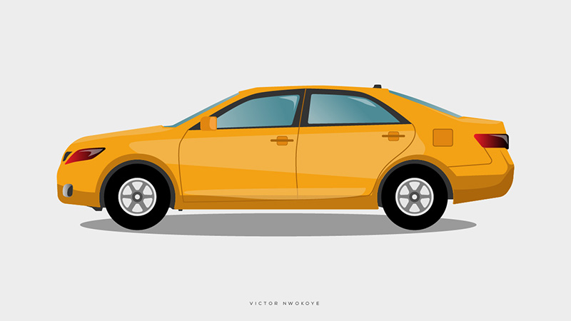 Victor Nwokoye yellow Toyota Camry car illustration (side view)