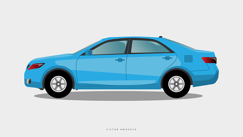 Victor Nwokoye blue Toyota Camry car illustration (side view)