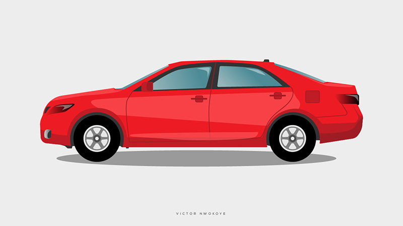 Victor Nwokoye red Toyota Camry car illustration (side view)