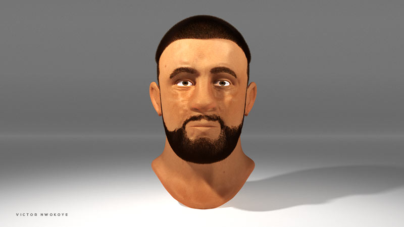 Victor Nwokoye 3d head model - Greg - with dark-brown hair and beard facing camera