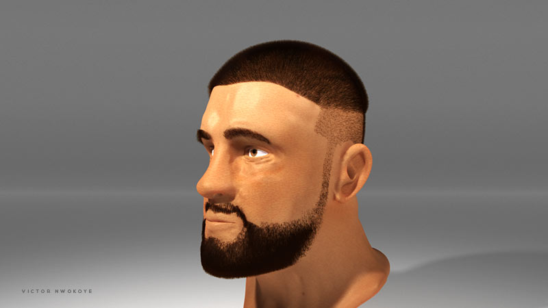 Victor Nwokoye 3d head model - Greg - with dark-brown hair and beard looking sideways