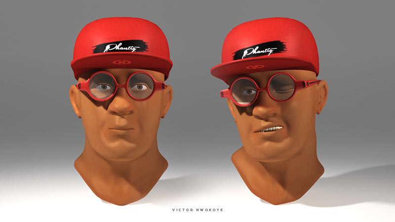 Victor Nwokoye 3d head model for phantiq with glasses (two poses))