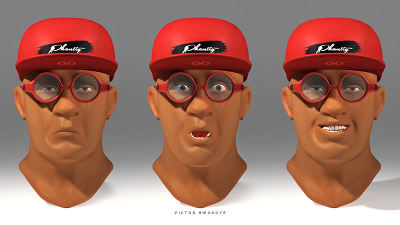 Victor Nwokoye 3d head model for phantiq with glasses (three poses))