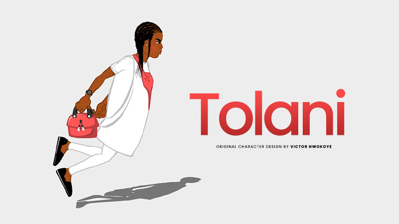 Victor Nwokoye 2D female character (Tolani) wearing a white agbada with red embroidery (angry standing pose)